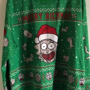 Rick and Morty X-mass Green Festive Long Sleeve Tee